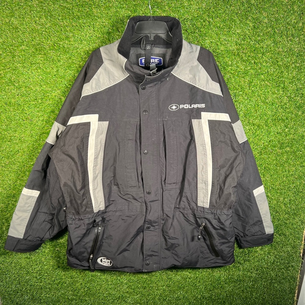 Pure Polaris MVT Snowmobile Jacket Mens XL Black Grey Winter Racing Shell